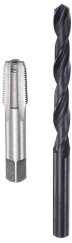 sourcing map Gewindeschneider- und Bohrer-Set, 1/8-27 NPT-Gewindebohrer und 21/64 Zoll Schwarzoxid-Spiralbohrer, gerader Nutgewindegewindebohrer, Reparaturwerkzeug-Set