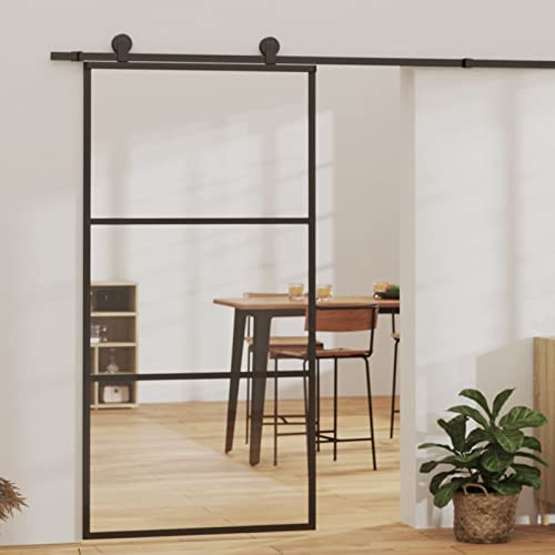 Festnight Puerta Corrediza con Herrajes Puertas Corrediza Vidrio Puerta Corredera Deslizante de Cristal Seguridad 102 x 205 cm (200 cm Sliding Rail) Type-4