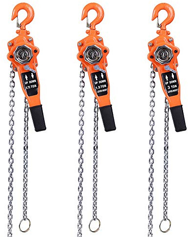 Kettenzug mit Ratschenhebel, Orange, Haken aus Legiertem Stahl, 3 Meter Hub, 750 kg Hubgewicht, Komfortable Griffabdeckung