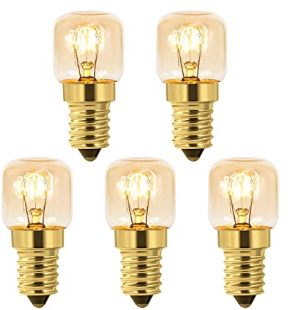 Caldarax Lot de 5 Ampoule de Four E14 Dimmable, Edison E14 T22, Résistant jusqu'à 300 Degrés, 2700K Blanc Chaud, 160LM, AC 220V, pour Frigo, Lampe de Sel, Four, Fours Grill