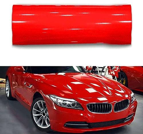 YULLING wasserdichte rote Autofolie, PVC, blasenfrei, Hochglanzfolie, Aufkleber für Auto, Fahrzeugdekoration, 30 x 152 cm