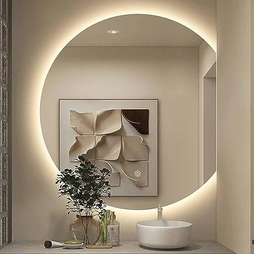 GLFNB Specchio LED dimmerabile per bagno, Specchio cosmetico da bagno a mezzaluna con luci, Specchio da parete intelligente antiappannamento, Mezzo cerchio, Pulsante Smart Touch (Colore: Taglio de