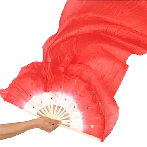 GSJNHY Bauchtanz Fan Fan zum Tanzen 1.5m Nachahmung Seide Tanz Kung Fu Tai Chi Fan Bühne Performance Requisiten Dekor Hochzeit Handgefängnisse (Color : Red)