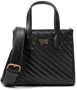 GUESS Damen Silvana 2 Fächern Mini-Tragetasche, Umhängetasche, Schwarz