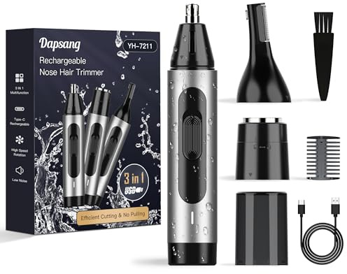 Rasoio per peli di orecchie e naso da uomo, ricaricabile tramite USB, professionale, indolore, rasoio nasale 3 in 1, kit elettrico per sopracciglia e peli facciali, impermeabile, lame a doppio bordo,