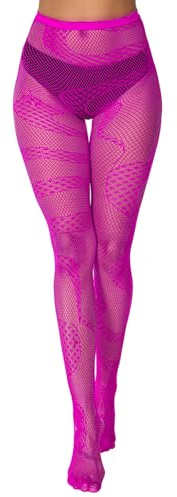 Buitifo kvinnor sexiga strumpbyxor mönstrade fisknätsstrumpor lår höga tights leggings, Rosa röd, one size