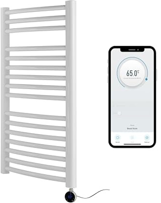 Greened House White Electric WiFi Towel Rail Curved 500mm W x 800mm H