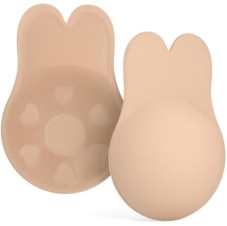 ZPW Klebe BH Push Up, Unsichtbarer Trägerloser-BH, Strapless Bra, Wiederverwendbare Klebe-BHS mit Trägerlos Pads, Silikonfreundlich Selbstklebender BHS für Rückenfreie Kleidung - A/S, Beige