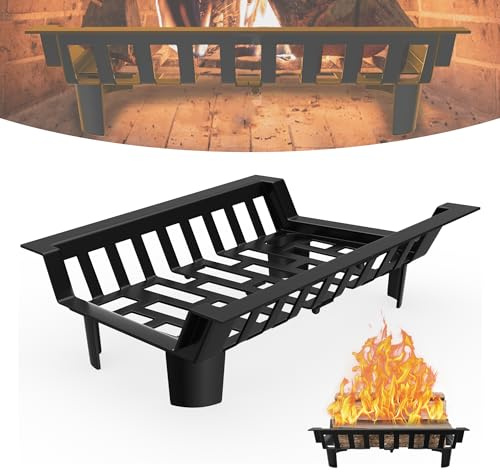 QEENTOE 46x31x13cm Kaminholzrost Feuerrost Kaminholzständer Schmiedeeisen Kohlerost Brennholzhalter Scheithalter Kaminholz Kaminrost für Brennholz Robustes Holzregal Für Feuerstellen Outdoor schwarz