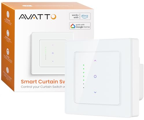 AVATTO 55x55mm Smart WLAN Rollladenschalter mit Prozentfunktion für Rollläden, Jalousien, Markisen & Vorhänge, Rolladensteuerung Kompatibel mit Alexa/Google Sprachsteuerung und App Fernbedienung