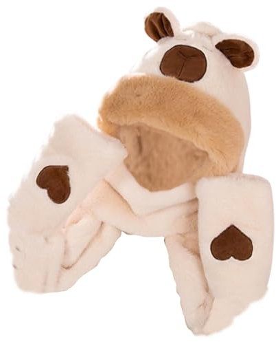 Generisch Kapuzenschal,Kapuzenschal Winter - Warmer Kapuzenschal Capybara - Winter-Plüsch-Kapuzenpullover, Handschuhe, Mütze, langer Schal, Schal für Männer und Frauen