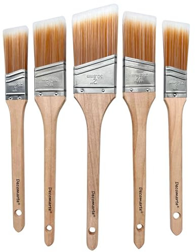 Decomarte Furniture Paint Brush Set - Soft Bristle Wood Stain Brush - Angled Sash Brush - Long-Handled - Assorted Sizes - Gold