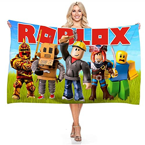 Robllox Toalla de Playa de Microfibra, Dibujos Animados Toalla de Baño Toalla Piscina Ultraligera y de Secado Rápido Toalla de Playa Sin Arena Toalla Viaje de Niños para Vacaciones Playa (75 x 150CM)