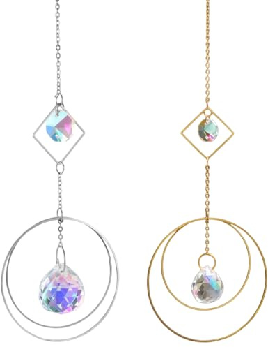 2 Stück Sonnenfänger Fenster,Suncatcher Kristall,Sonnenfänger Kristall,Hängedekoration Wohnzimmer,Hängender Regenbogen Sonnenfänger für Fenster,für Fensterdekoration,Garten,Geschenke (Gold,Silber)