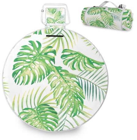 Große Picknickdecke, Monstera-Palmenblätter, wasserdicht, rund, Picknickmatte, tragbarer Teppich, Outdoor, für Strand, Camping, Park, Reisen, 148 cm