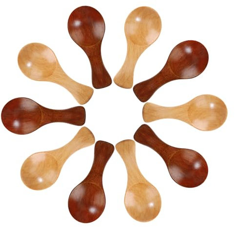 Cucchiaio di Legno Piccolo, Cucchiaini per Sale con Manico Corto, Mini Fatto a Mano per Vasetti di Marmellata, Spezie, Condimenti, Zucchero, Miele, Caffè, Tè (10 pezzi)