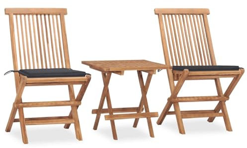 Fasba Teak Massiv Gartenmöbel 3-TLG. mit Kissen Klappbar Balkonset Bistroset Sitzgruppe Balkonmöbel Gartengarnitur Gartenset Tisch Stühle