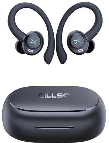 Wireless Earbuds, Bluetooth 5.4 Headphones Sport with Deep Bass Stereo, 60H Wireless Earphones with Earhooks 4 ENC Noise Cancelling Mic, Bluetooth Earbuds IP7 Waterproof, LED Display for Running/Gym