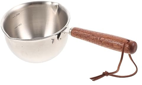 Mikinona Casserole Petite 200ml En Acier Inoxydable 304 à Trois Couches Avec Manche En Bois, Résistance à La Chaleur, Pot Verseur Multifonction Pour Chauffage De Lait, Huile Et Cuisson à Domicile