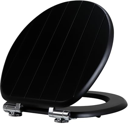 Fanmitrk Wooden Toilet Seat-Durable MDF Toilet Seat Soft Close in Black (Black Grain)