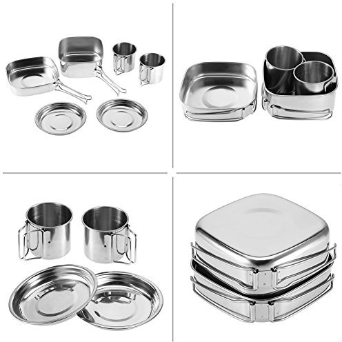 Juego de Utensilios de Cocina, Ollas y Sartenes con 6 Piezas de Utensilios de Cocina de Acero Inoxidable para Acampar Al Aire