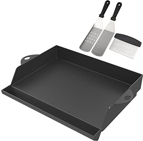 GriHero Piastra universale con raschietto e spatola, in ghisa smaltata, antiaderente, per tutti i barbecue a gas e accessori per fornelli a gas, 45,3 x 36,5 cm
