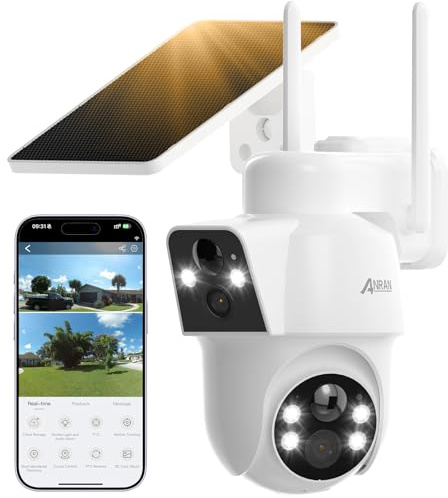ANRAN 2-in-1 Dual-Lens Solar Security Camera, PIR Motion Detection | 2K CCTV Camera Wireless Wi-Fi Outdoor for House Security with Night Vision, Two-Way Audio, 2.4Ghz Wifi, IP66 Waterproof