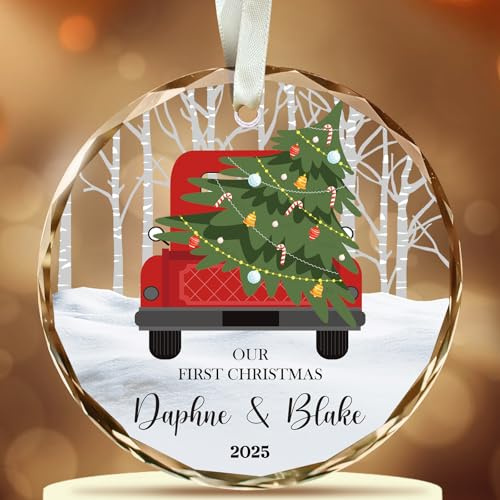 Personalisierte Weihnachtskugeln mit Name, Datum für Familie, 2025 Weihnachtskugeln mit individuellem Design, Glas Weihnachtsbaum Dekoration, Paare, Freunde, Partner, Familie