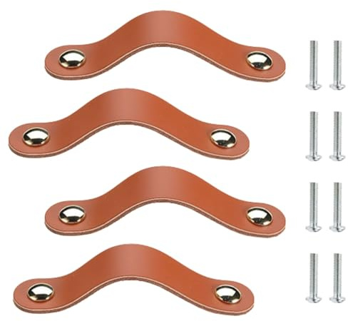 Lyivisk Poignées en Cuir pour Meubles Lot de 4, Poignées de Porte et de Tiroir Fait Main pour Cuisine, Commode, Armoire et Décoration Intérieure