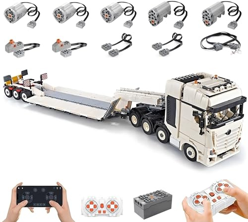 Auforua Technik LKW mit Anhänger, Mit 5Motoren Set, Technik Truck mit Tieflader, 4458 Teile Klemmbausteine LKW mit Tieflader, Keine Originalverpackung