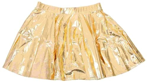 AKDJGFP Cheerleader Kostüm Glänzender ausgestellter Faltenminirock in Goldfarbe, Cheerleading-Uniformen, Tanzkostüme, goldene Röcke for Damen, Mannschaftssport