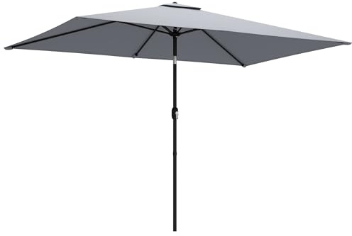 Parasol de jardin Outsunny 3 x 2 m, parasol avec manivelle, fonction d'inclinaison, toile en polyester, de table d'extérieur pour terrasse, jardin, gris clair