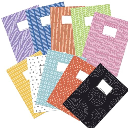 Papierdrachen 10 Heftumschläge DIN A4 Regenbogen - starkes Papier - 300 g/m²- 10 verschiedene Designs - plastikfrei - Schulhefte schützen - Einschulung