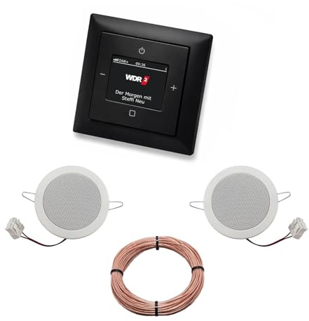 Busch Jäger DAB+ (DAB PLUS) Unterputz Radio 8215U-101 Balance Si schwarz matt -915, Komplett-Set mit 2 x Deckenlautsprecher Einbaulautsprecher + 20 m Lautsprecherkabel 2x0,75 mm2 8215 U - 101