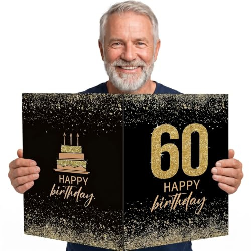 DOORIO Geburtstagskarte Groß 60 Geburtstag für Mann Frauen Karte 60. Geburtstag Glückwunschkarte Gästebuch Karten Geburtstag Gästeposter Kreative Geburtstagsgeschenk