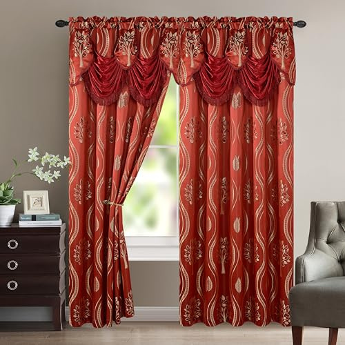 Elegant Comfort Luxurious Beautiful Curtain Panel Set with Attached Valance and Backing 54 X 84 inch (Set of 2), Burgundy