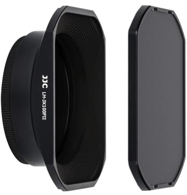 JJC Black Metal Square Lens Hood and Adapter Ring Kit for Fujifilm X100VI, X100V, X100F, X100T, X100S, X100 and X70 Cameras - Capable of Reverse Attaching to Lens