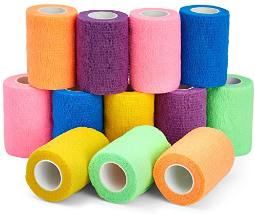 Juvale Self-Adherent Cohesive Bandage Wrap - Joint Support & Vet Wrap for Horses - Versatile First Aid & Pet Bandage - Athletic Compression & Stretch Tape - 3 in x 6 yd, Pack of 12, 6 Colors
