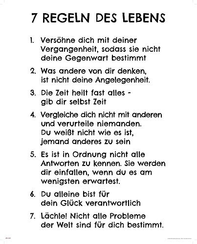 empireposter Motivational - 7 Regeln des Lebens - Weiß - Motivations Mini Poster Plakat Druck - Größe 40x50 cm + 2 St Posterleisten Holz 40,5 cm