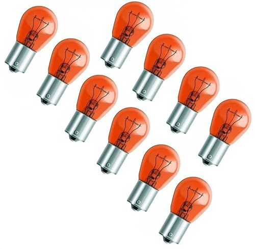 LONGLIFE 24 VOLT - 10 Stück - PY21W - BAU15S - 21W - Gelb - 24V (versetzte Pins) Nfz LKW Beleuchtung - Glühlampe, Glassockellampe, Glühbirne, Soffitte, Lampen