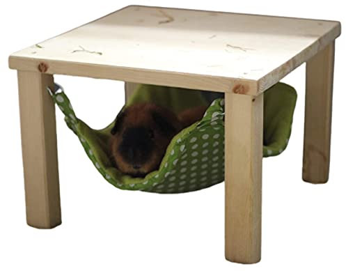 Meerschweinchen-Hängematte mit Holzgestell – montiert geliefert – Handgemacht – Kuschelhängematte für Kleintiere – grün mit weißen Punkten