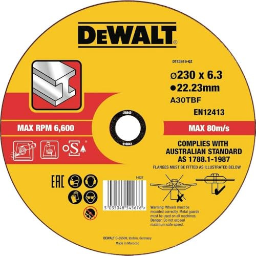 DEWALT DT43919-QZ - Disco de desbaste concavo para metal con grano profesional de óxido de alumínio 230 x 6.3 x 22.23 mm