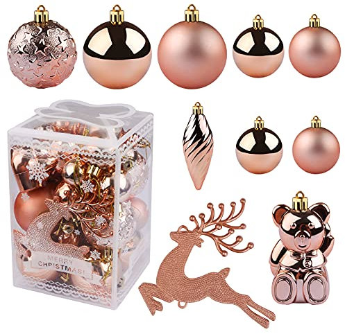 Kalolary 30PCS Christmas Ball Ornament Shatterproof Christmas Decorations Tree Balls Hanging Ball for Xmas Wedding Party Festival Decorations(Rose Gold)