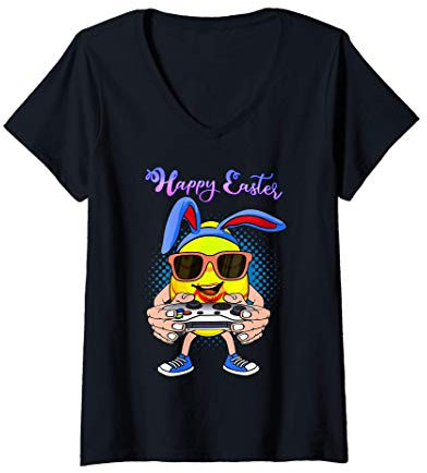 Damen Gaming Easter Egg Gamer Boy Girl Video Game Controller Kids T-Shirt mit V-Ausschnitt