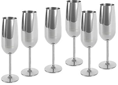 Echtwerk Sektglas, Champagnerglas, Sektkelche aus Edelstahl, Unzerbrechliche Gläser, Partygläser für Hochzeit/Geburtstag/Picknick, Geschenkset, 6-tlg, 250 ml, Silber-Edition