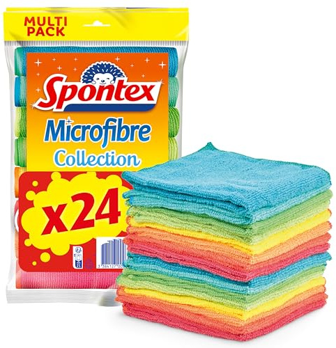 SPONTEX - Set mit 24 Mikrofasertüchern aus der Kollektion – Mehrzwecktücher – entfernt 99% der Bakterien – 30 x 30 cm