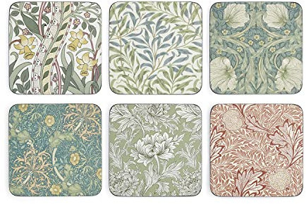 Spode Morris & Co Coasters Set of 6, Multi Coloured, 10.5cm x 10.5cm/ 4 x 4 (X0010269174), ['Daffodil', 'Willow Bough', 'Pimpernel', 'Seaweed']