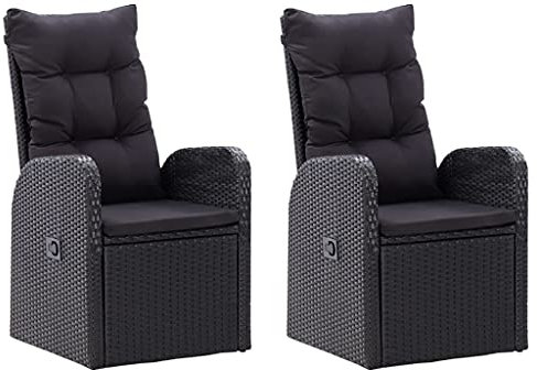 Hommdiy Garten-Liegestühle 2Stk Gartensessel Gartenstühle mit Auflagen Poly Rattan Schwarz