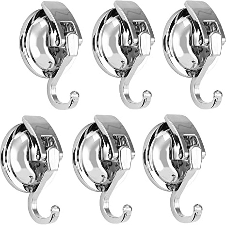 Khdrvok Wreath Hanger, 6 Pack, Silver-Plated Polished Suction Hooks for Window Glass Kitchen Bathroom, Reusable Without Punching for Towel Loofah Robe Coat Wreath Decor, ABS Plastic