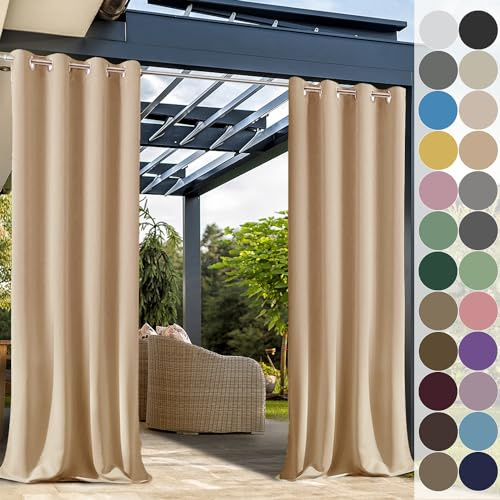 YangAera Outdoor Vorhang mit Ösen -1 Stück, 24 Farben Benutzerdefinierte Größe Wasserdicht Wetterfest Sichtschutz&Sonnenschutz Outdoorvorhänge, Gardine für Garten Terrasse Pavillon Veranda Balkon